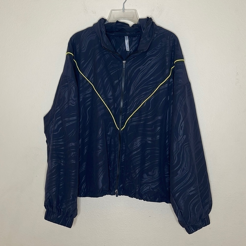 FABLETICS Black Zip Nylon Hooded Track Jacket Plus Size 1X